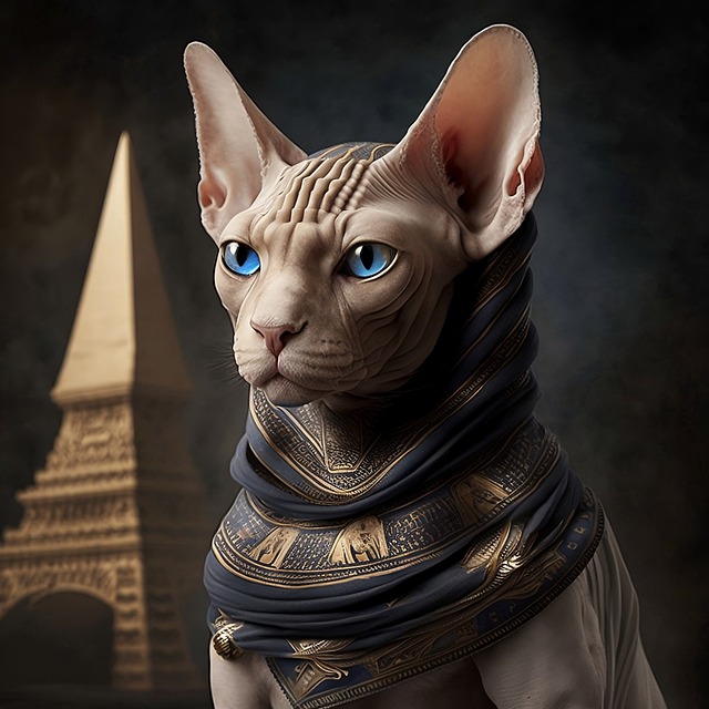 Ein Bild einer ägyptischen Katze vor einer Pyramide